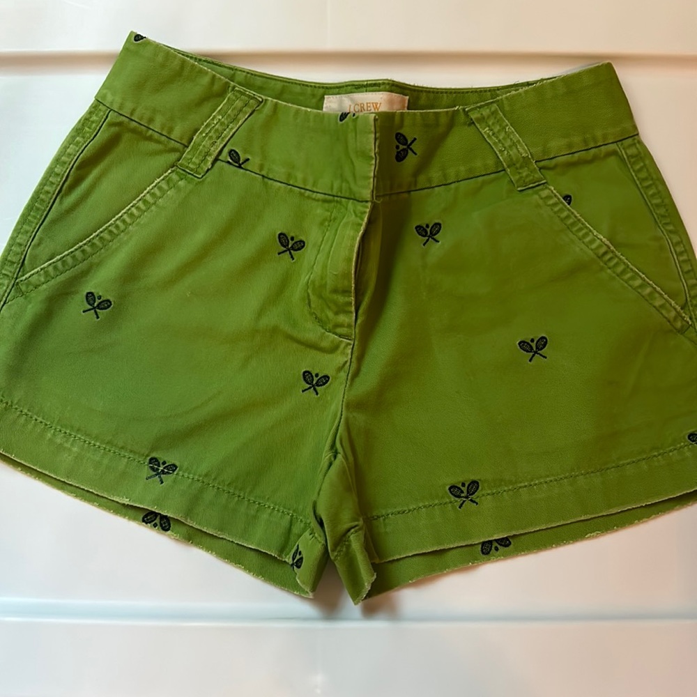 J Crew green tennis chino shorts